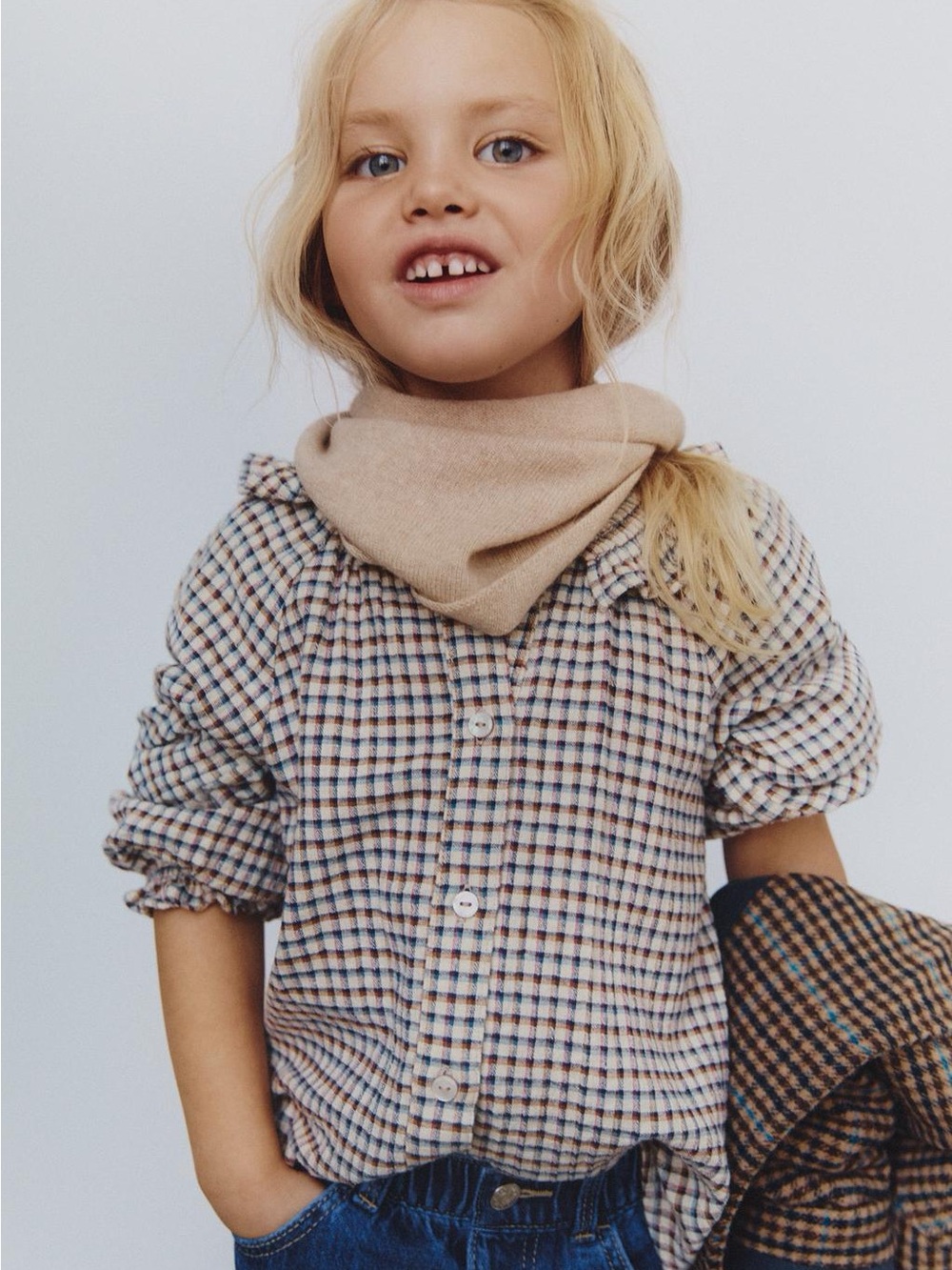 Zara Girls Plaid Ruffle-Collar Button Blouse - 3T - Picture 6 of 7